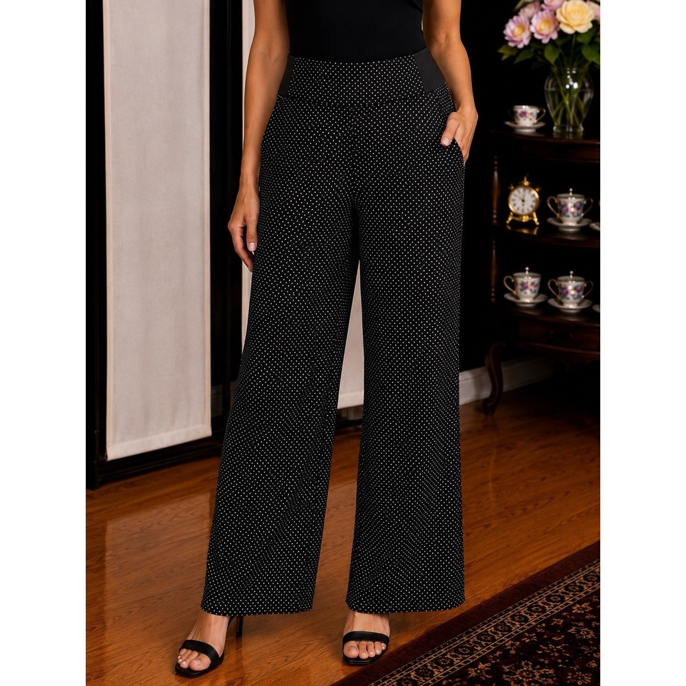 Investments Women's Black White Polka Dots Pants Size 12 Button Détail Stretch